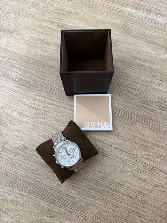 Michael Kors Silver Tone Women’s Chronograph Watch with White Dial